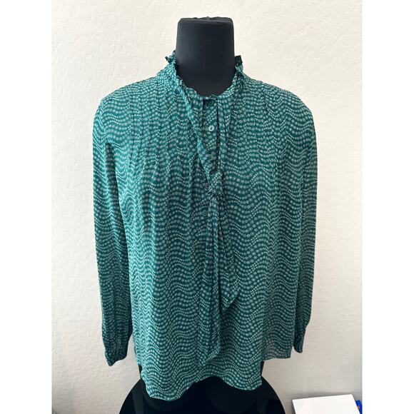 BA&SH Paris Green Boho Tie Neck Blouse Ruffle Collar Long Sleeve | Size Large - Picture 2 of 8